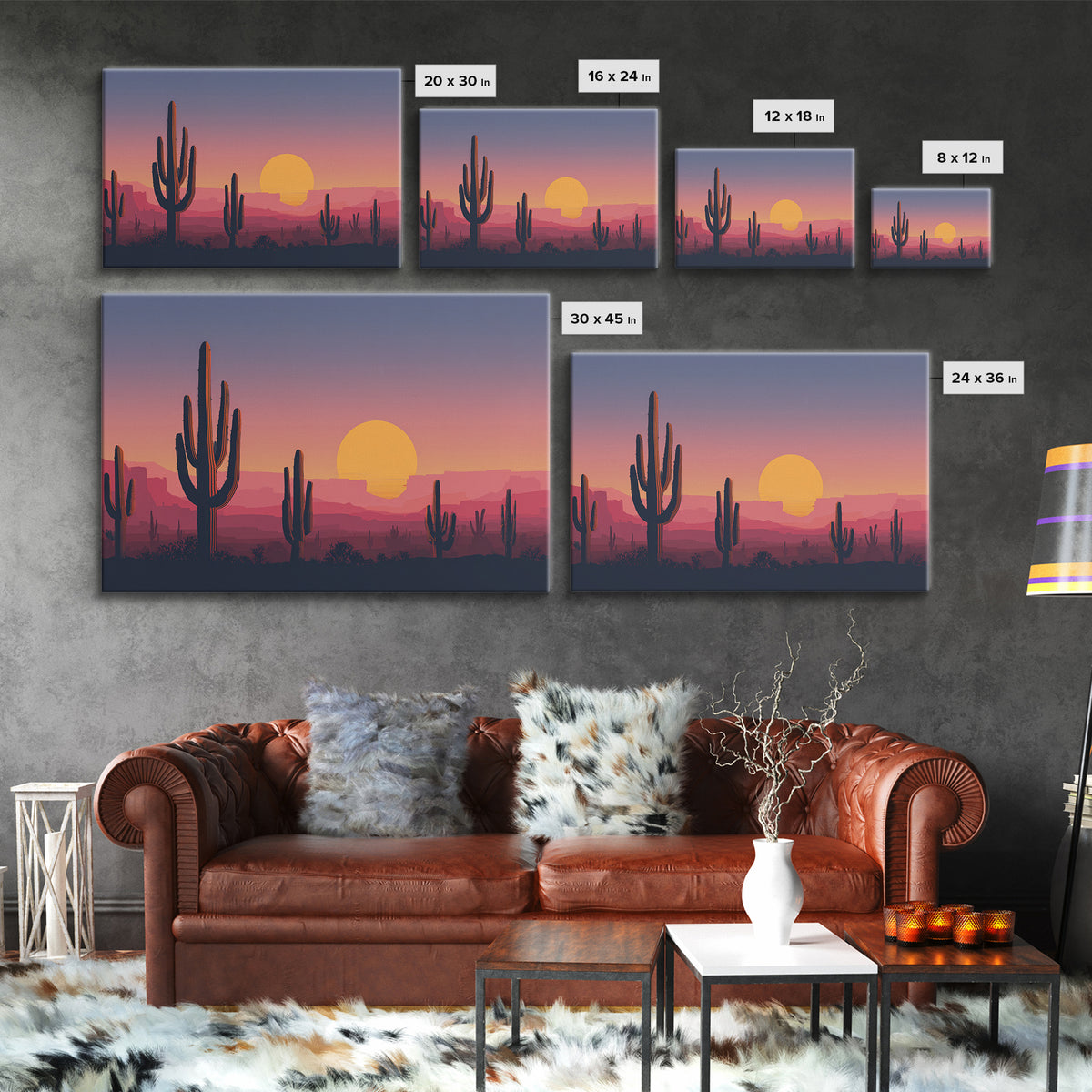 Purple Pink Saguaro Sunset Wall Art, Retro Desert Landscape Print, Midcentury Modern Poster, Colorful Southwestern Decor