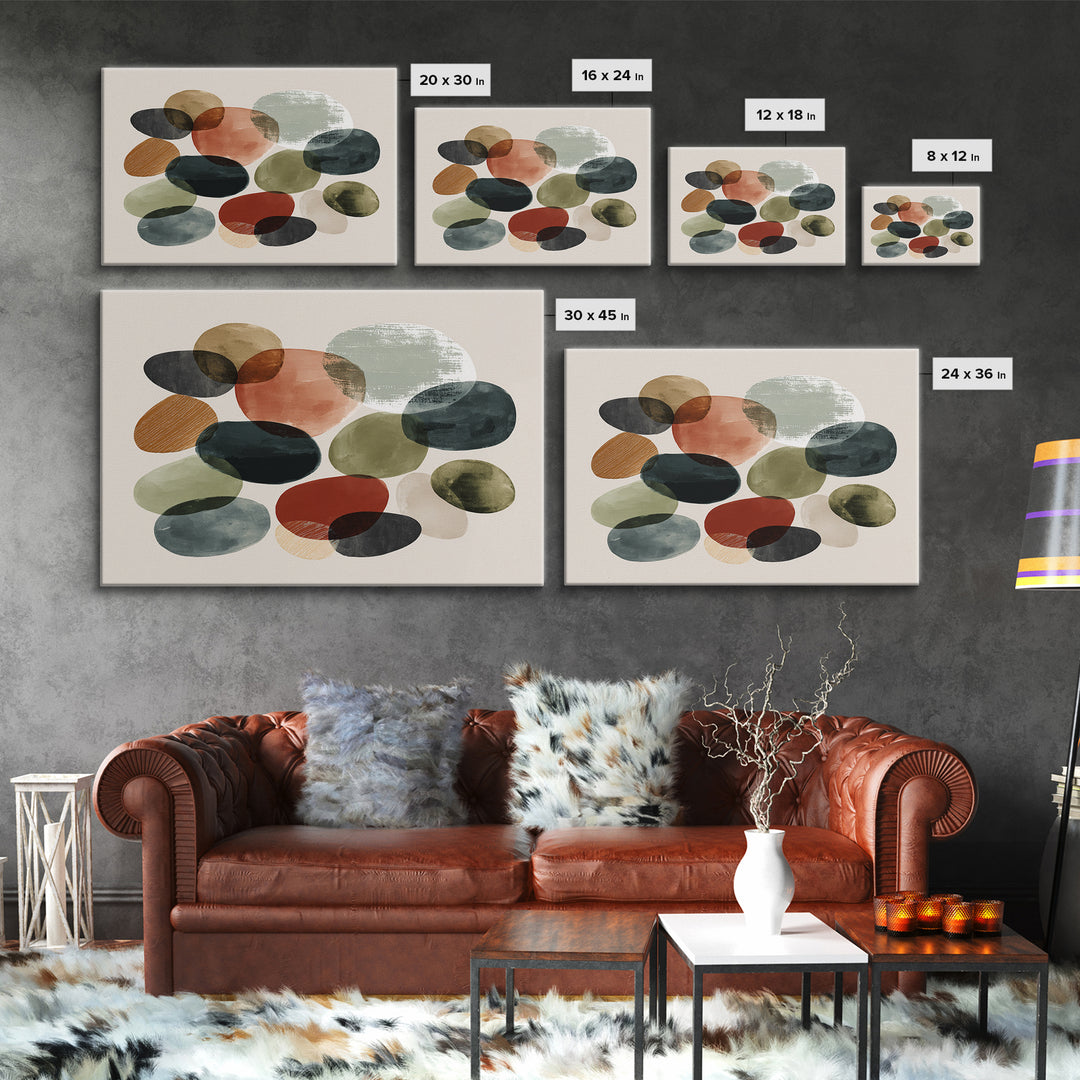 Overlapping Muted Oval Shapes Canvas Print, Midcentury Modern Art, Abstract Wall Decor, Bauhaus Poster, MCM Home Decor Print