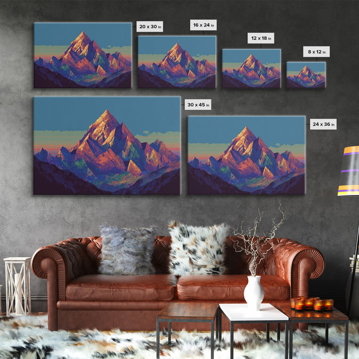Vibrant Sunset Alpine Mountain Wall Art, Mid Century Modern Landscape Poster, Colorful Retro Home Decor, Large Canvas Print