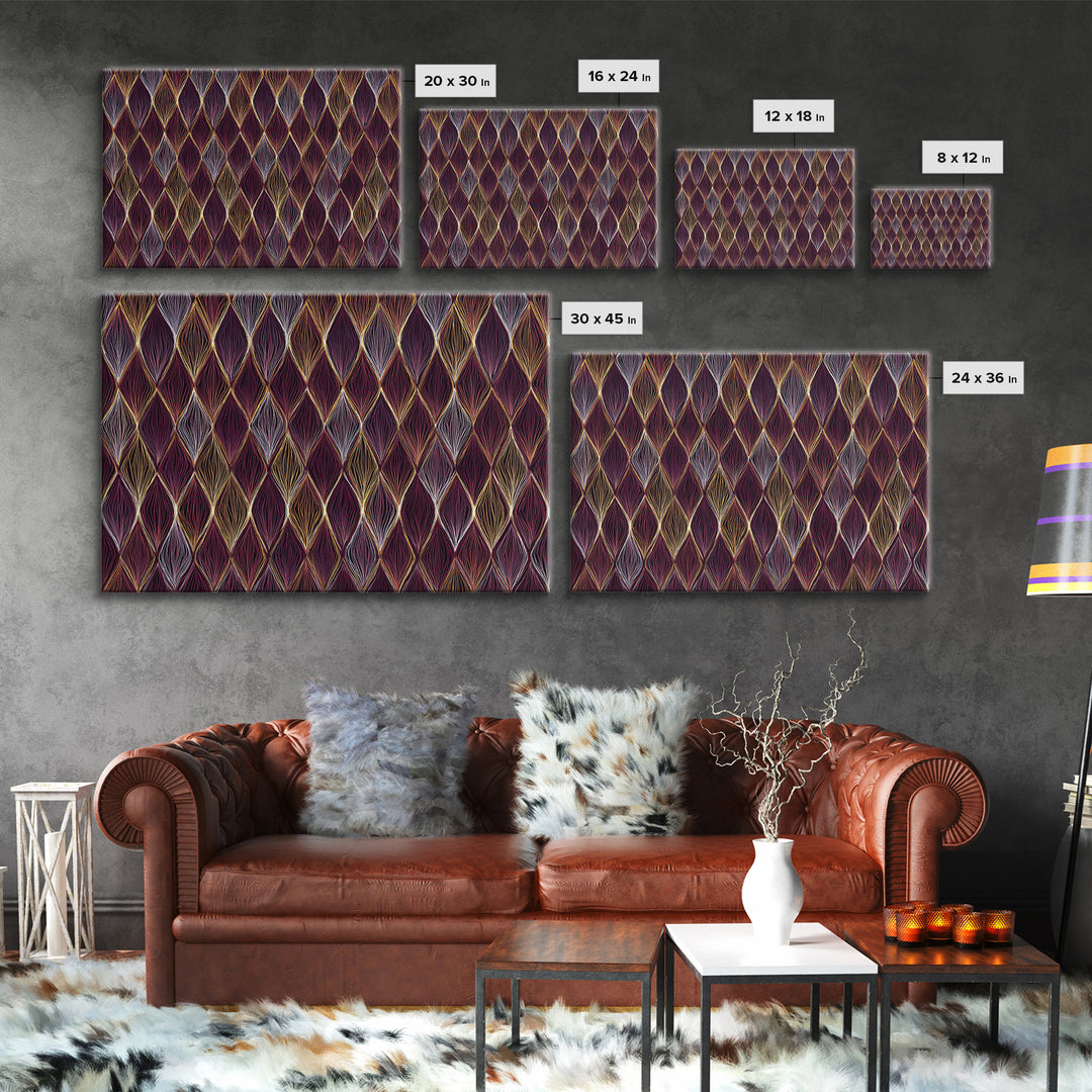 Purple Gold Diamond Pattern Wall Art, Retro Geometric Print, Art Deco Decor, Maximalist Textile Poster, MCM Home Accent Gift