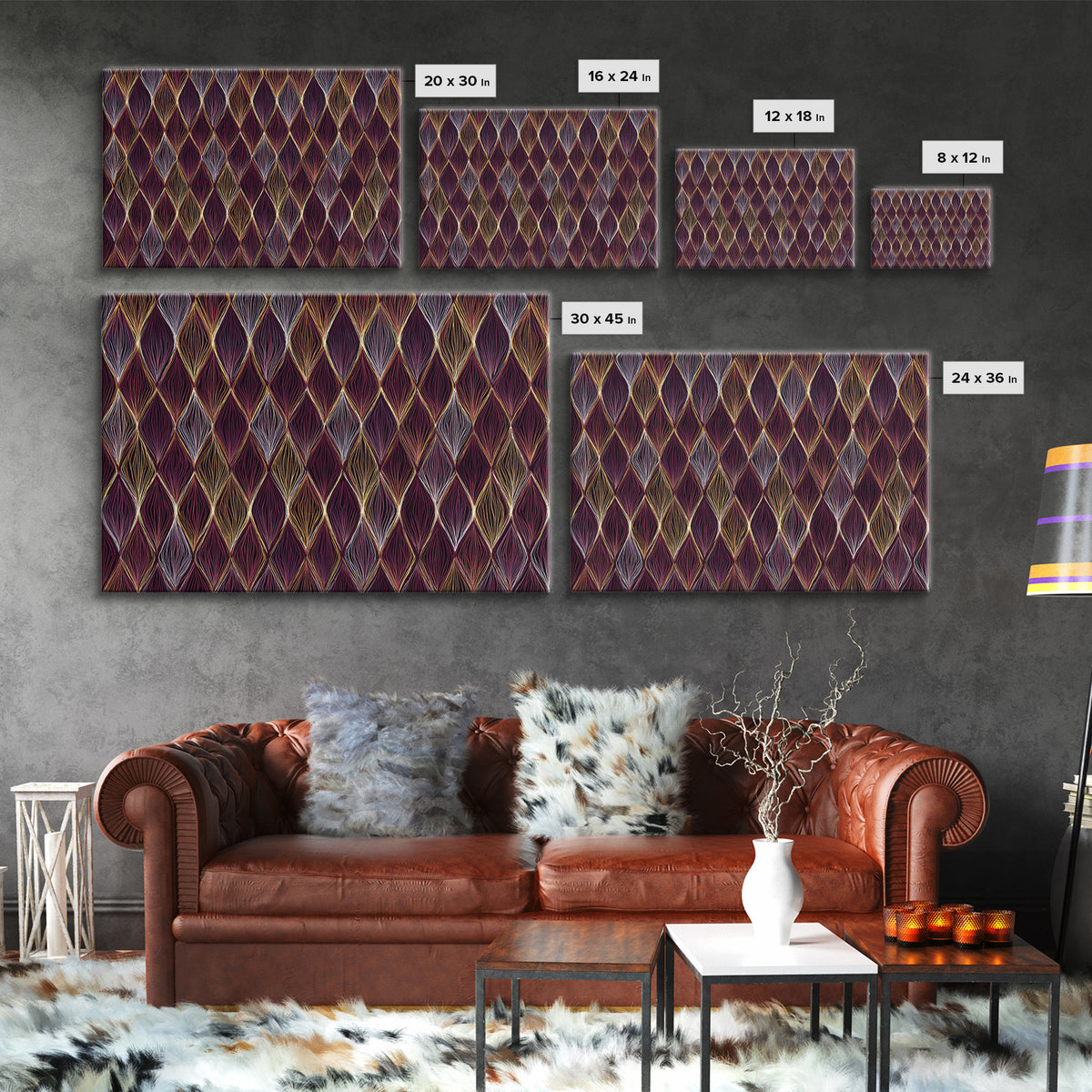 Purple Gold Diamond Pattern Wall Art, Retro Geometric Print, Art Deco Decor, Maximalist Textile Poster, MCM Home Accent Gift