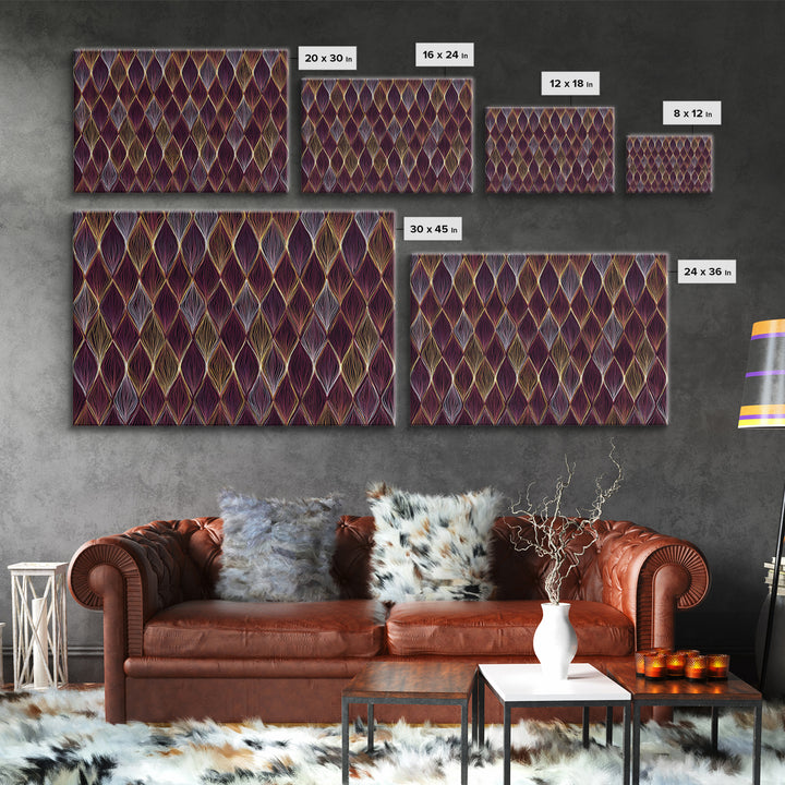 Purple Gold Diamond Pattern Wall Art, Retro Geometric Print, Art Deco Decor, Maximalist Textile Poster, MCM Home Accent Gift