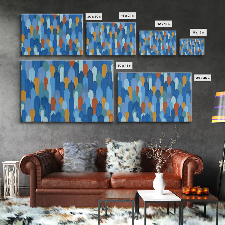 Blue Moorish Arch Pattern Canvas Print, Midcentury Modern Wall Art, Architectural Art, Geometric Poster For Living Room Decor
