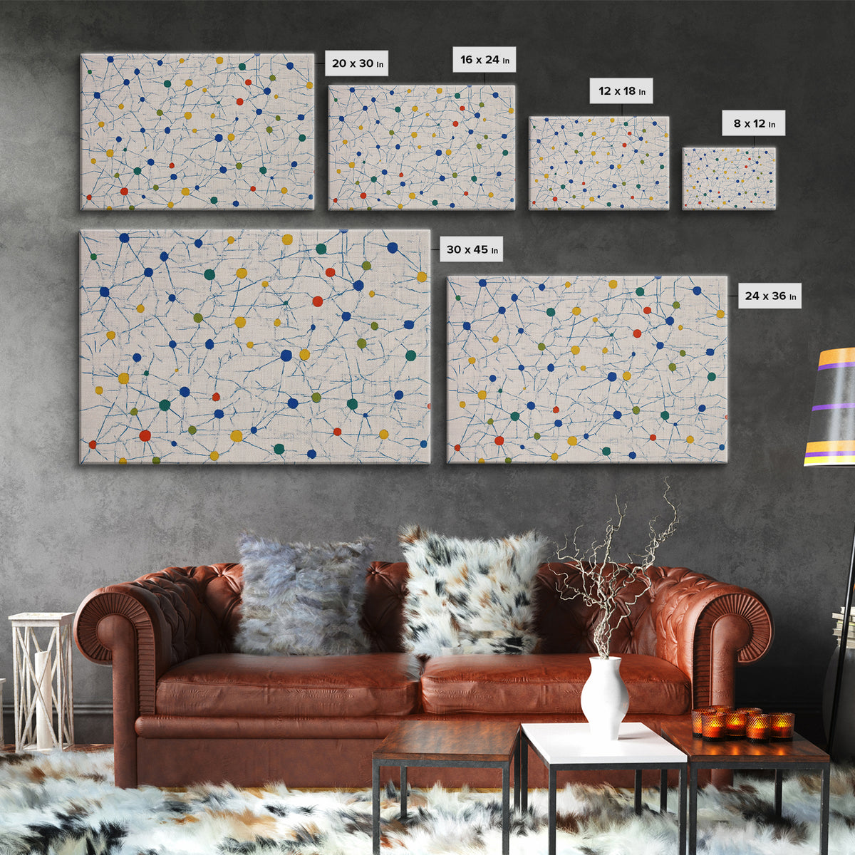 Colorful Atomic Starburst Pattern Canvas Print, Mid Century Modern Wall Art, Geometric Abstract Art, Bauhaus Home Decor, Art Print