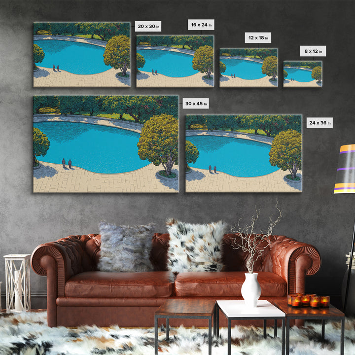 Turquoise Lagoon Garden Path Wall Art, Mid Century Modern Canvas Print, Scenic Landscape Poster, Blue Nature Home Decor Print