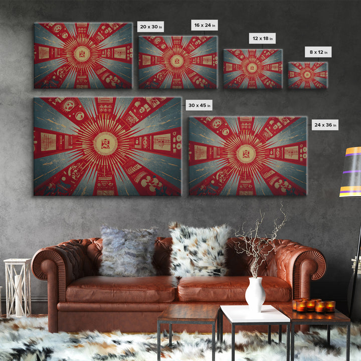 Radial Soviet Science Panels And Red Star Wall Art, Retro Futurist Propaganda Poster, Modern Geometric Canvas Print Decor