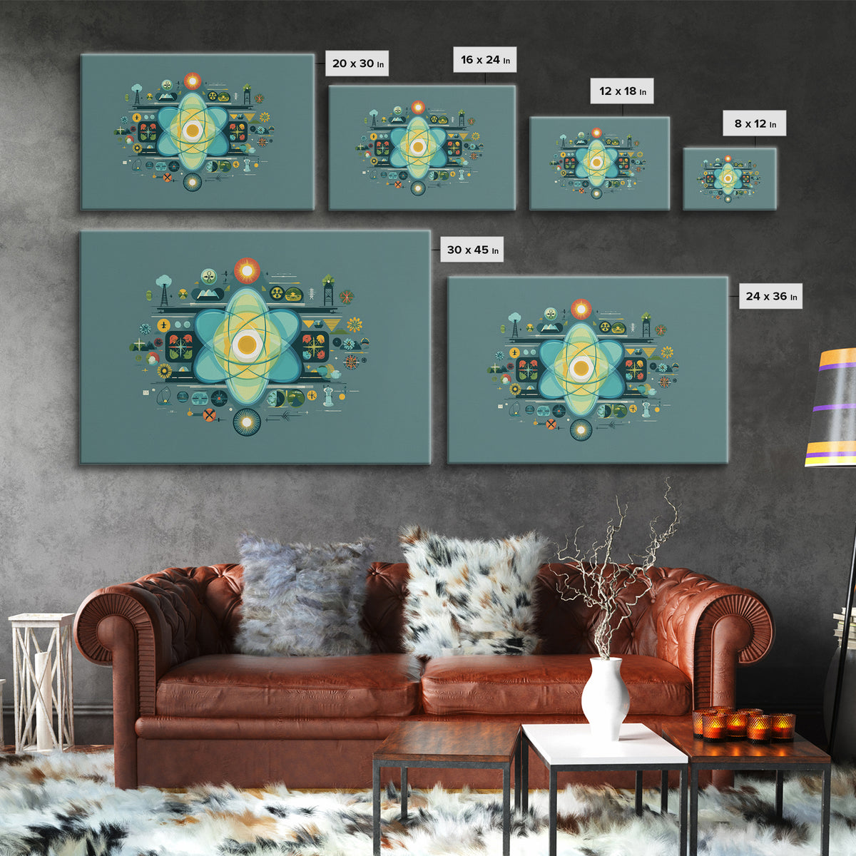 Teal Atomic Diagram Wall Art, Midcentury Modern Science Poster, Geometric Abstract Print, Retro MCM Home Office Decor Gift