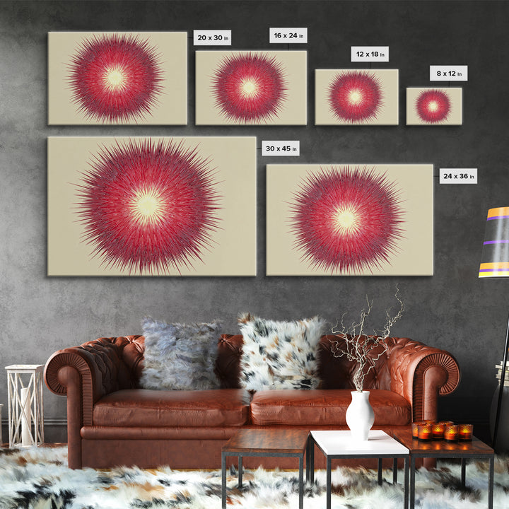 Red Radial Sunburst Wall Art, Midcentury Modern Art Print, Atomic Geometric Decor, Retro MCM Living Room Home Decor Poster