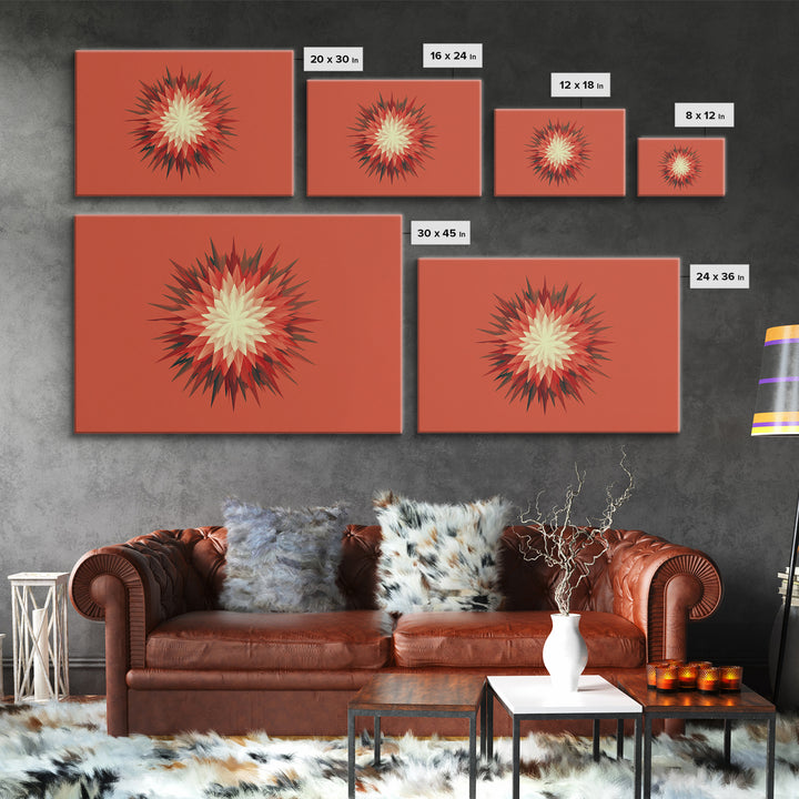 Layered Red Starburst Canvas Print, Midcentury Modern Art, Atomic Geometric Poster, Orange Retro Wall Decor For Living Room