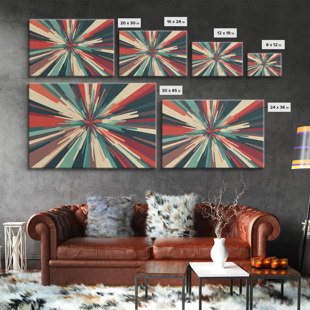 Teal Red Abstract Burst Wall Art, Midcentury Modern Geometric Print, Retro Colorblock Decor, Bold MCM Office And Living Room Poster