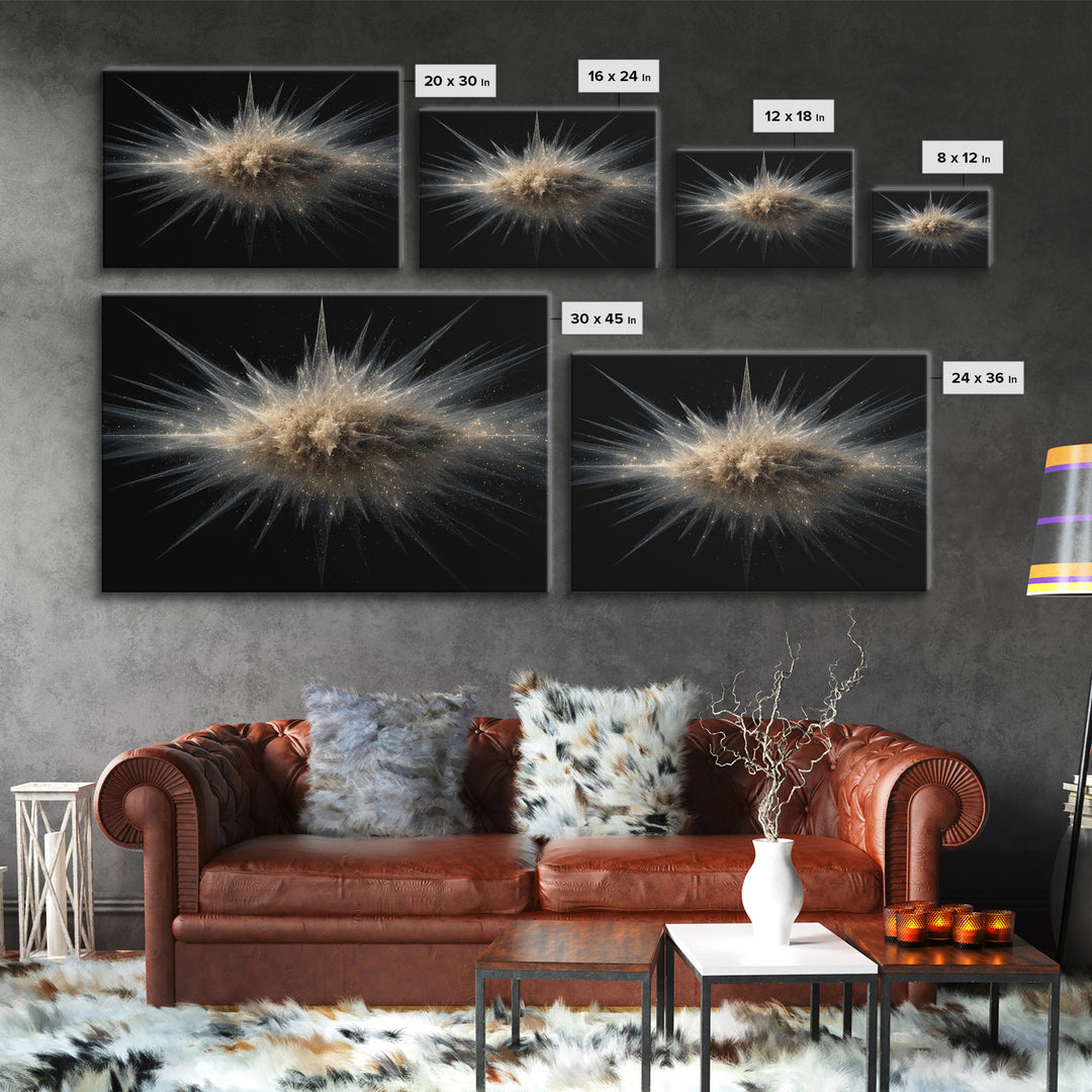 Gold Cosmic Explosion Canvas Print, Modern Abstract Art, Space Abstract Wall Decor, Black Galaxy Poster For Home Office Decor