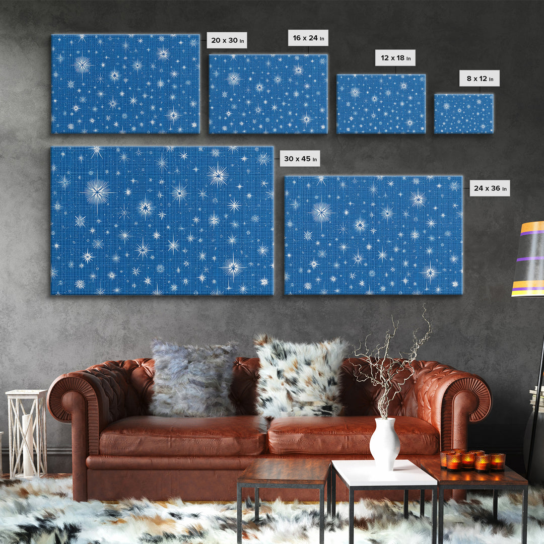 Blue Blueprint Atomic Starburst Wall Art, Midcentury Modern Art Print, Retro Geometric Pattern, Office Decor Canvas Print