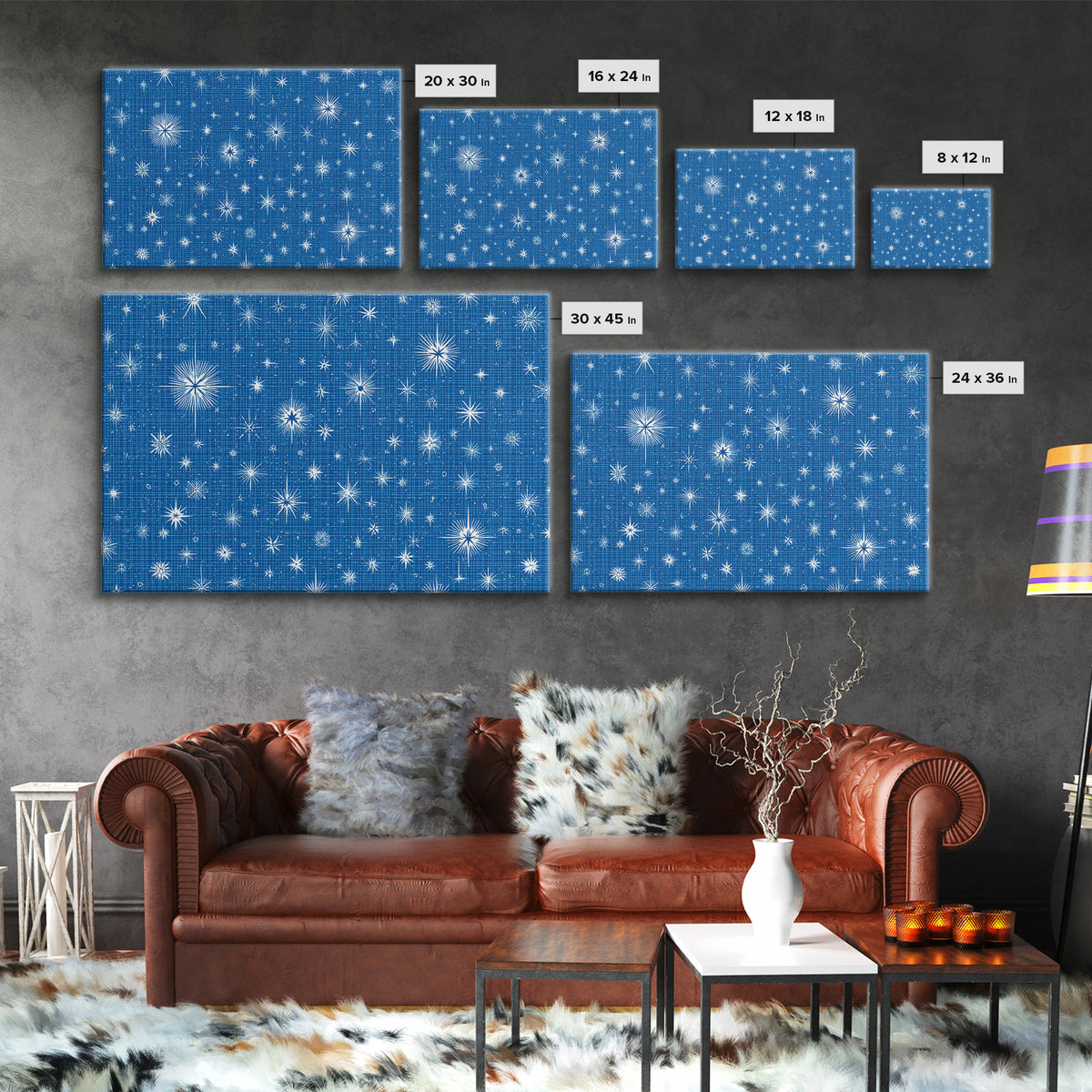 Blue Blueprint Atomic Starburst Wall Art, Midcentury Modern Art Print, Retro Geometric Pattern, Office Decor Canvas Print