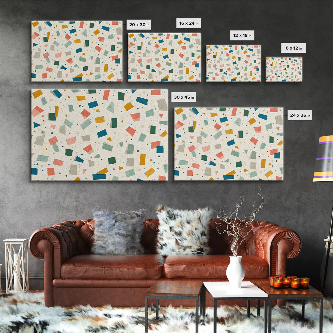 Confetti Geometric Shapes Wall Art, Midcentury Modern Art Print, Retro Colorblock Pattern, MCM Office Decor Canvas Print