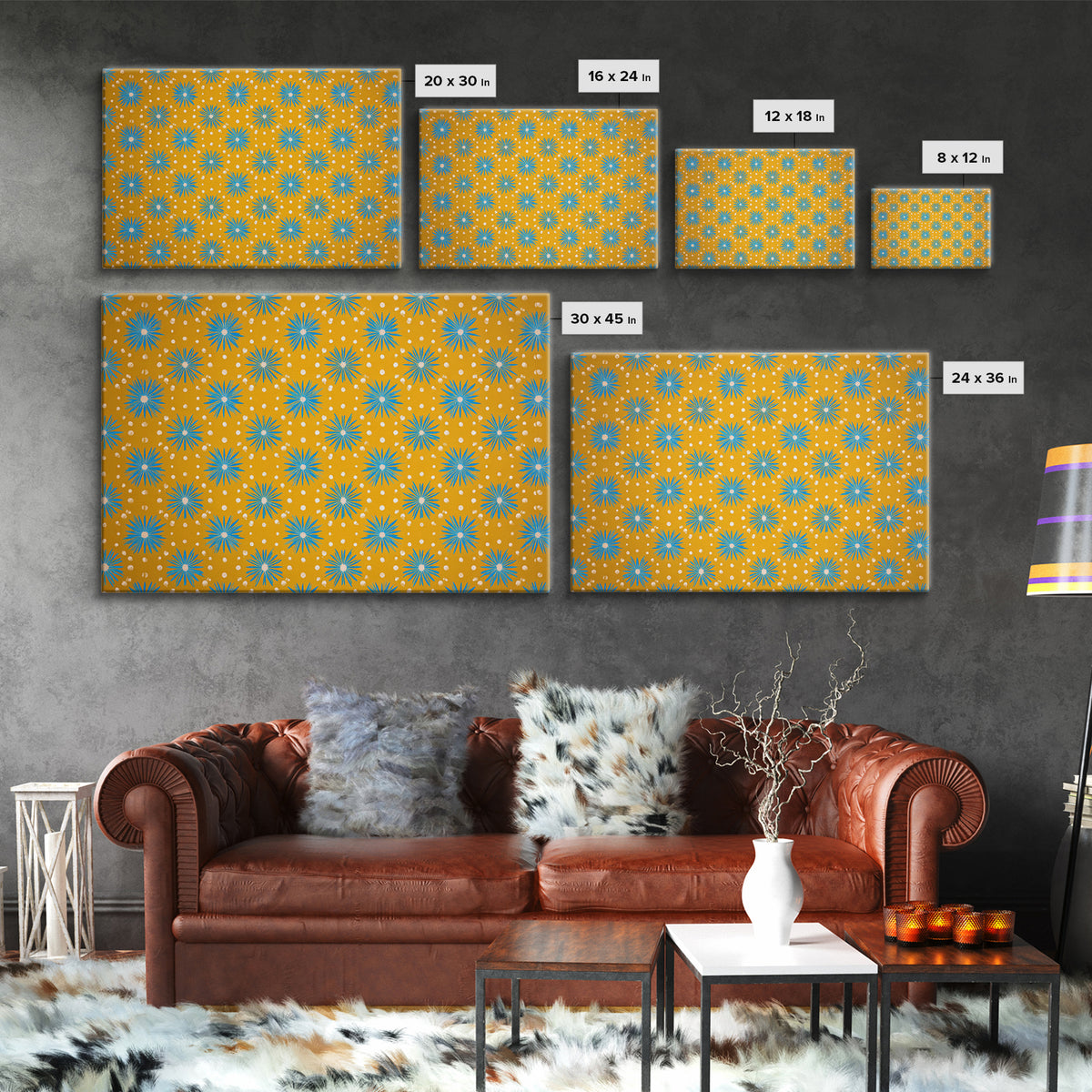 Mustard Teal Atomic Starburst Pattern Wall Art, Mid Century Modern Decor, Retro 1960s Poster, Yellow Wall Art, MCM Geometric Print