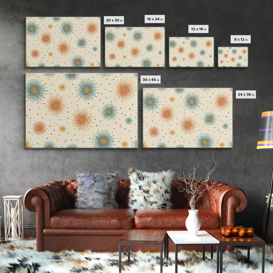 Teal Orange Starburst Pattern Wall Art, Mid Century Modern Decor, Retro Atomic Poster, Cream Wall Decor, MCM Geometric Art Print