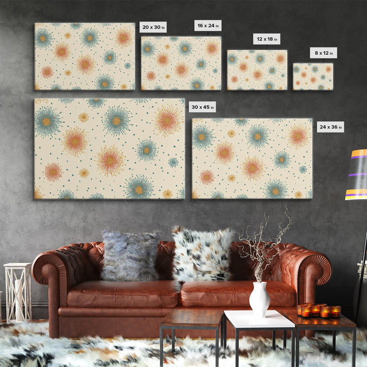 Teal Orange Starburst Pattern Wall Art, Mid Century Modern Decor, Retro Atomic Poster, Cream Wall Decor, MCM Geometric Art Print
