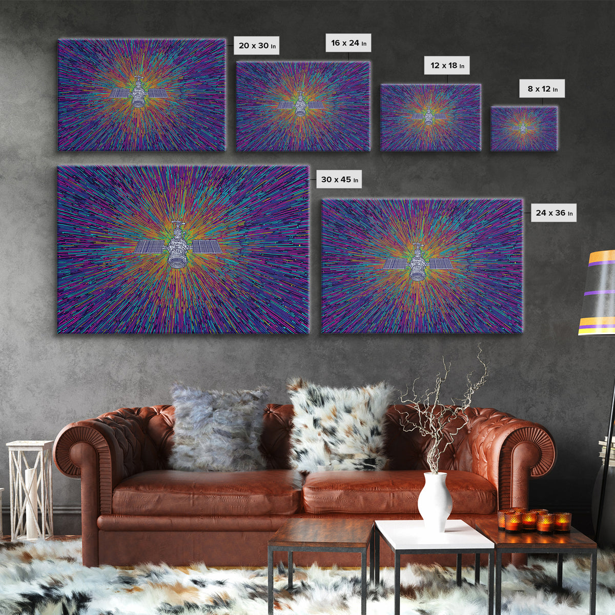Warp Speed Satellite Explosion Wall Art, Colorful Space Abstract Poster, Sci Fi Retro Print, Modern Digital Art, Office Decor