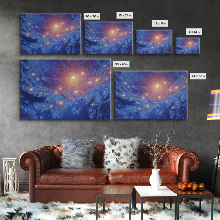 Blue Cosmic Starfield Nebula Wall Art, Galaxy Abstract Space Poster, Modern Digital Art, Celestial Home Decor Canvas Print