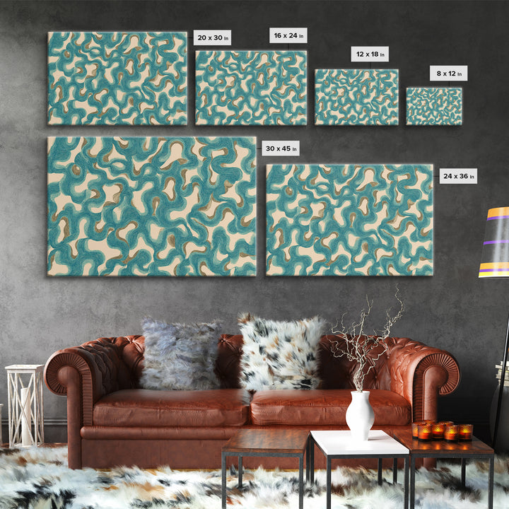 Teal Organic Maze Pattern Wall Art, Abstract Geometric Art Print, Modern Wall Decor, Coastal Boho Home Decor, MCM Artwork