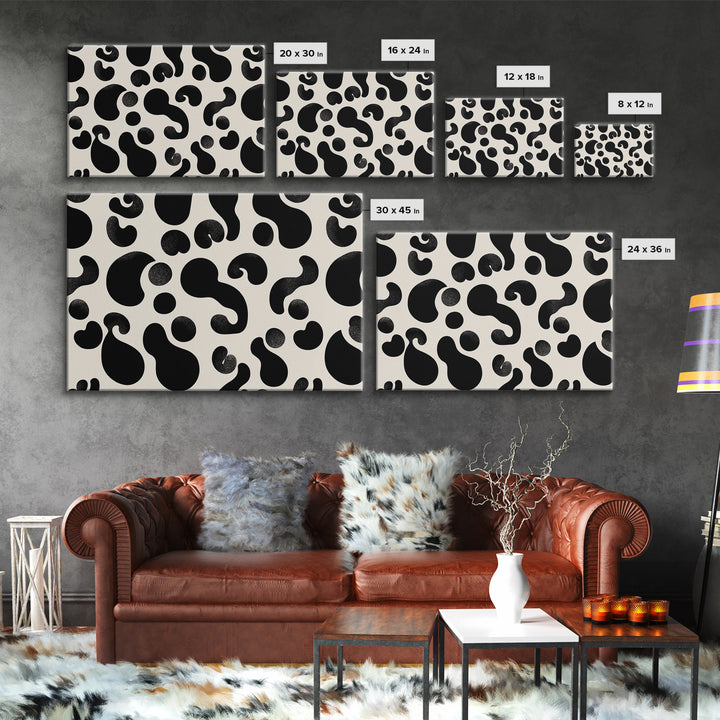 Black Cream Amoeba Shapes Wall Art, Minimalist Abstract Art, Modern Geometric Art Print, Retro Wall Decor, Bold MCM Decor