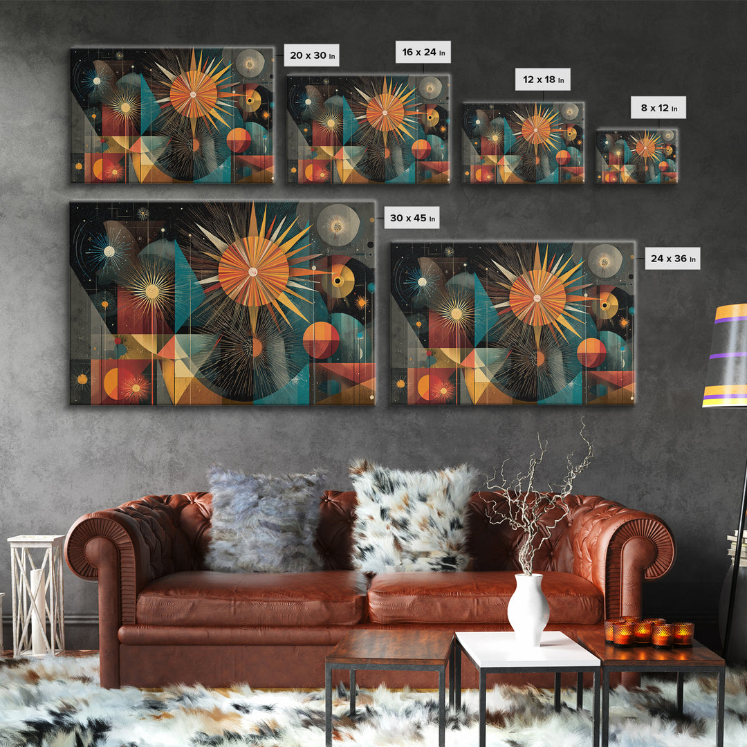 Colorful Atomic Sunburst Geometry Wall Art, Mid Century Modern Abstract Print, Retro MCM Decor, Bold Living Room Poster Gift