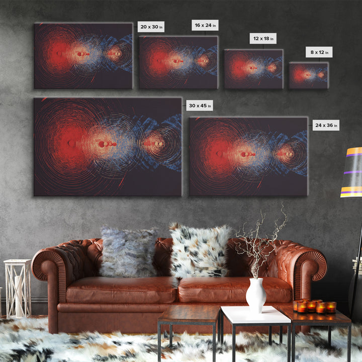 Red And Blue Cosmic Wave Canvas Print, Abstract Sci Fi Rings, Midcentury Modern Wall Art, Space Poster For Modern Home Decor