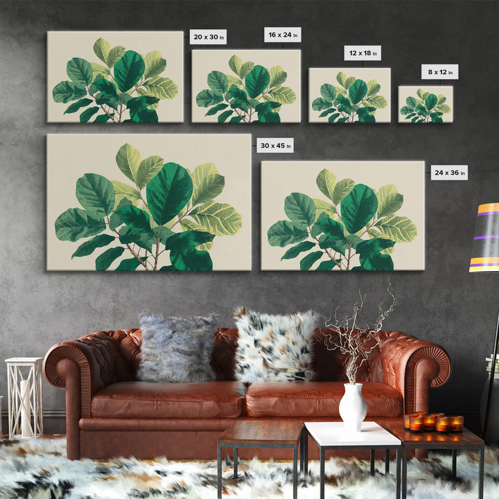 Lush Green Fiddle Leaf Fig Wall Art, Botanical Midcentury Modern Decor, Nature Canvas Print For Living Room Or Office Decor