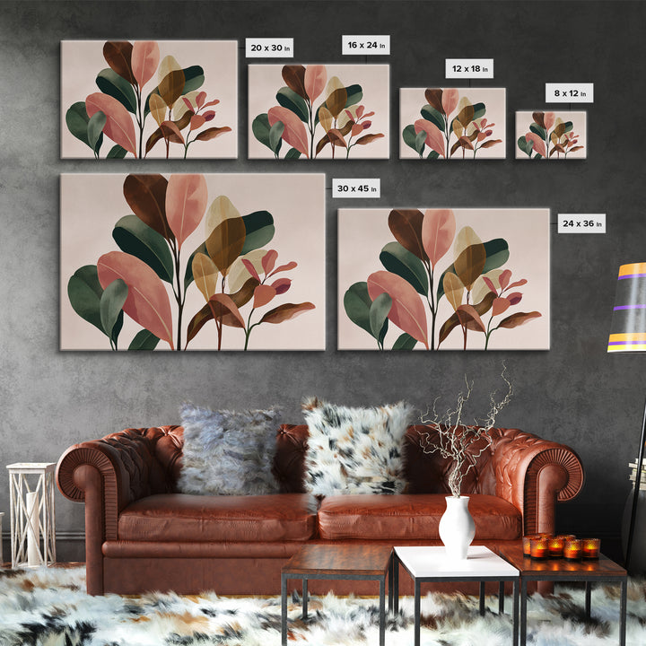 Soft Pink Brown Abstract Leaves Wall Art, Botanical Modern Art Print, Midcentury Home Decor For Bedroom Or Living Room Decor