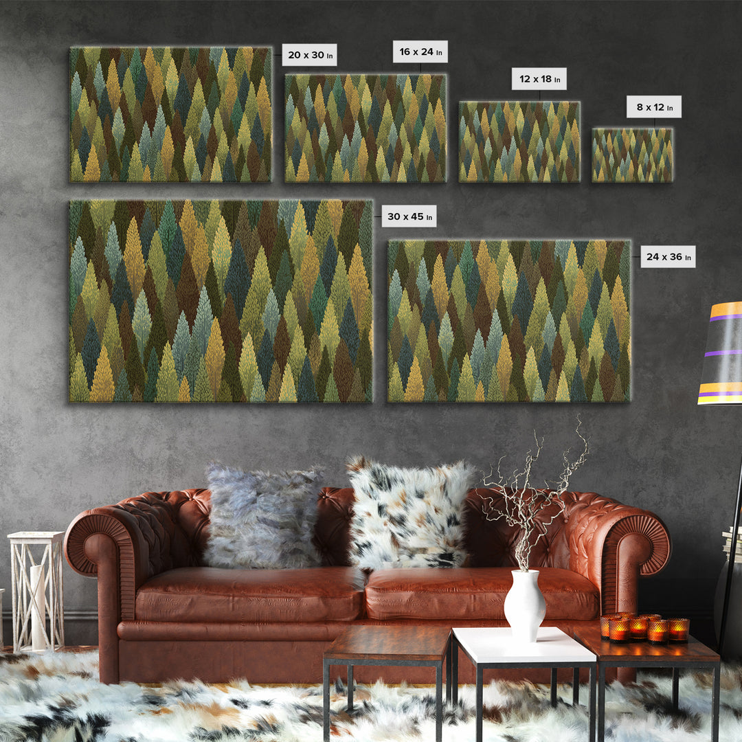 Textured Green Gold Forest Wall Art, Scandinavian Midcentury Modern Art Print, Nature Landscape Decor For Living Room Office