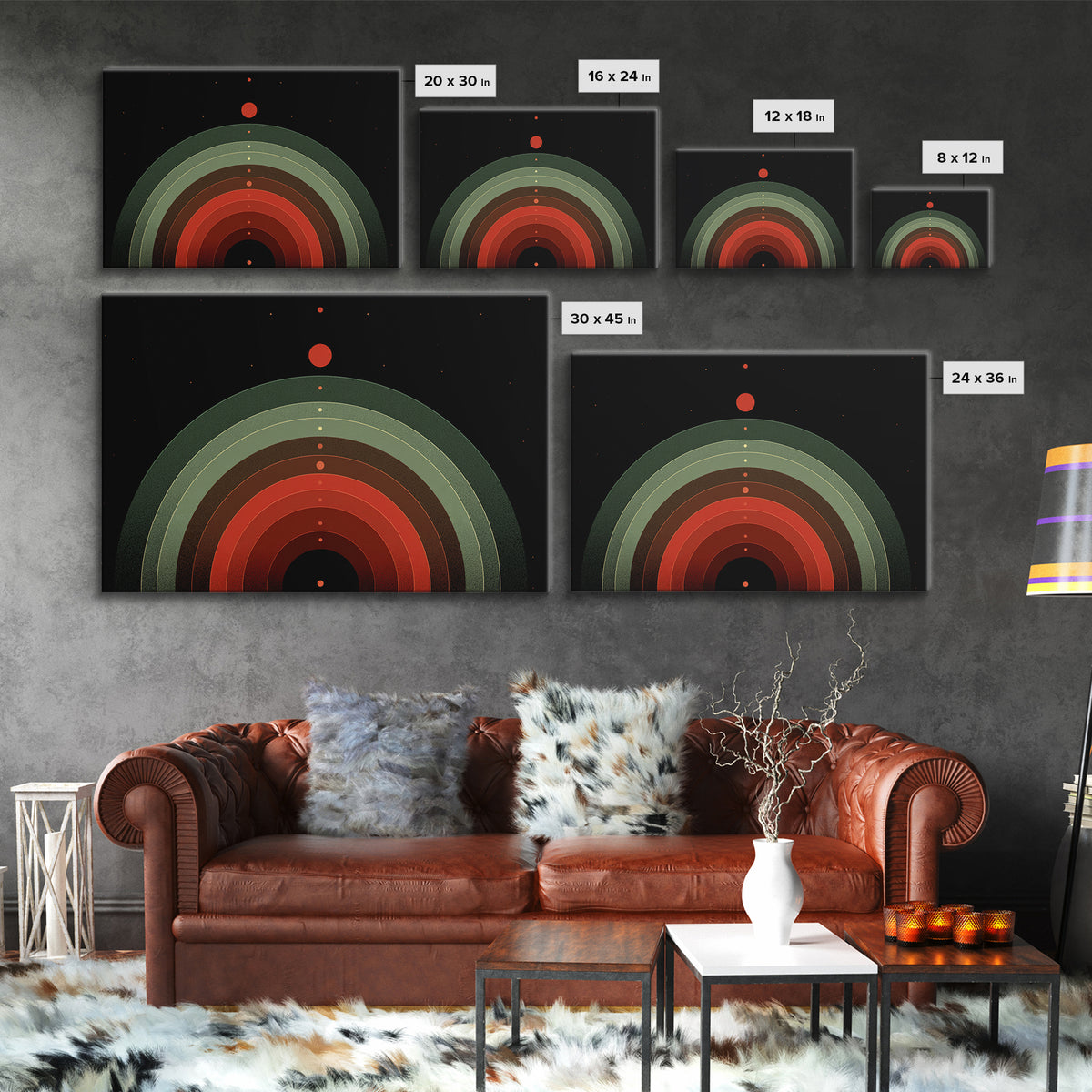 Red Planet Arc Canvas Print, Midcentury Modern Abstract Art, Atomic Geometric Wall Decor, Space Retro Poster For Home Decor