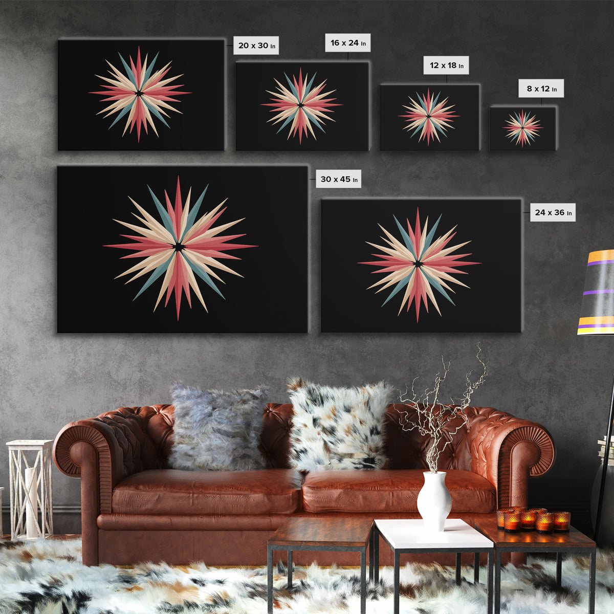 Atomic Starburst Abstract Wall Art, Mid Century Modern Print, Retro Geometric Poster, MCM Wall Decor, Colorful Canvas Style