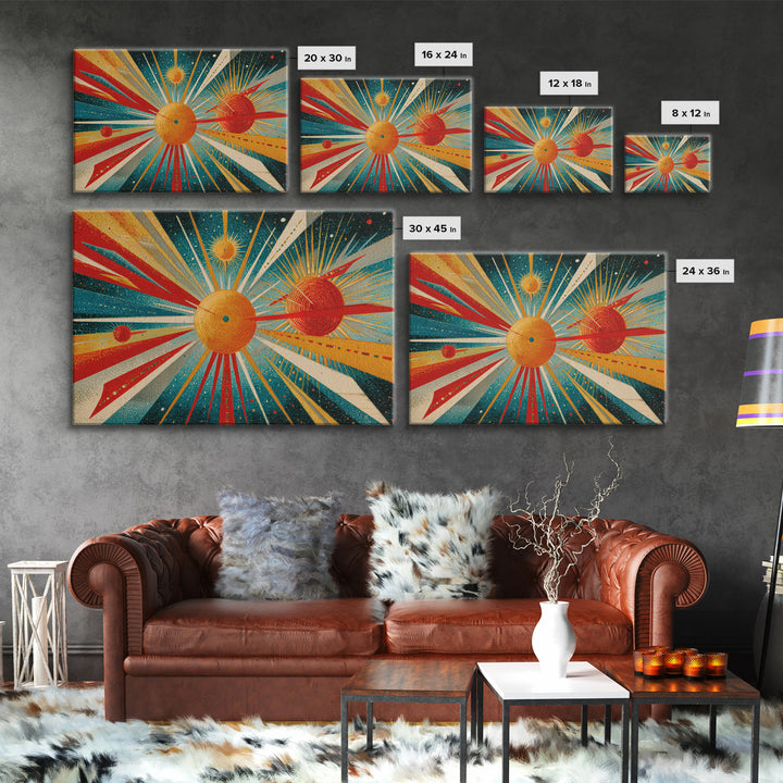 Retro Planetary Orbit Wall Art, Mid Century Modern Art Print, Atomic Space Poster, Orange Teal Geometric Decor, Cosmic Retro Art