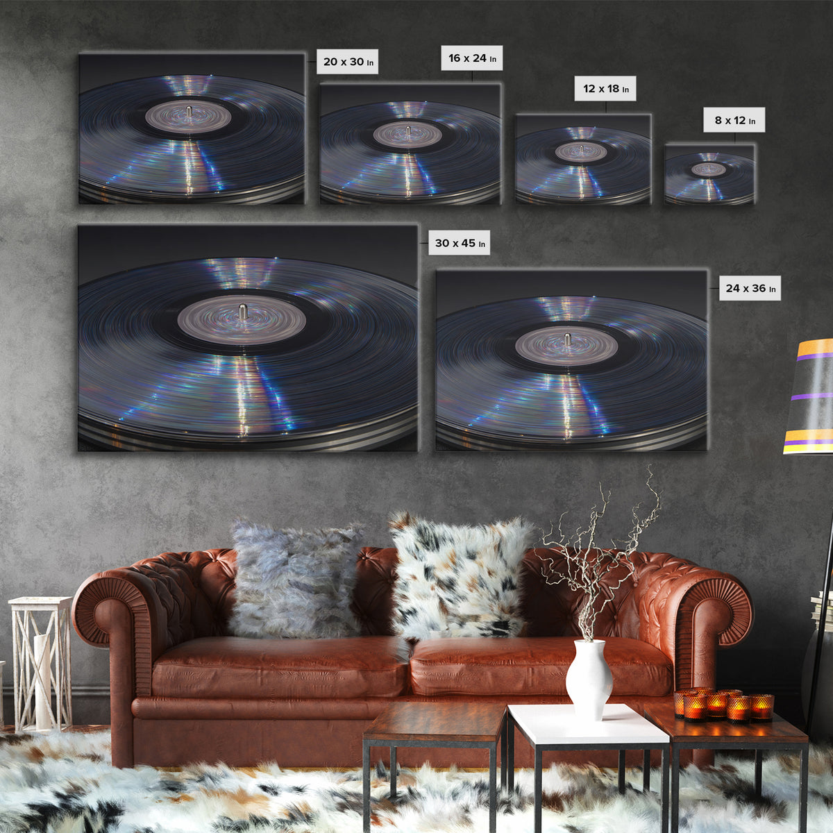 Iridescent Vinyl Record Macro Wall Art, Modern Music Photography Print, Retro Turntable Decor, Minimal Black Home Decor