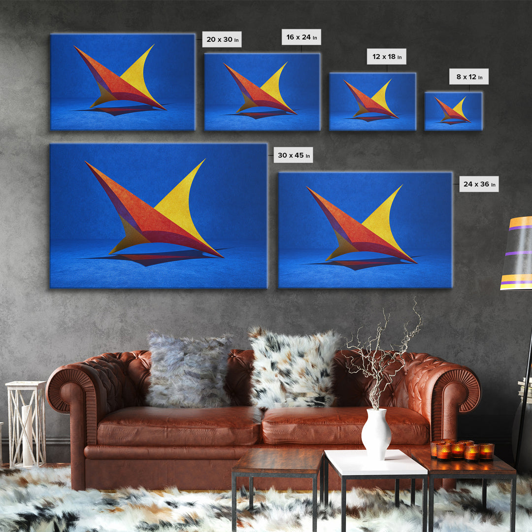 Minimal Kinetic Sculpture Canvas Print, Blue Modern Abstract Art, Midcentury Modern Wall Art, Bold Geometric Home Decor Print
