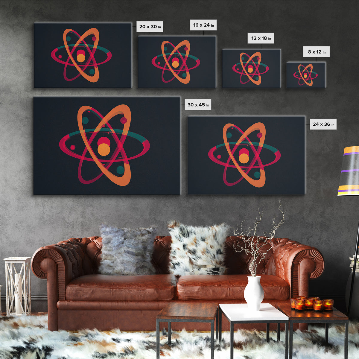 Retro Atomic Orbit On Black Canvas Print, Midcentury Modern Art, Space Abstract Art, MCM Wall Decor For Home Office Or Den