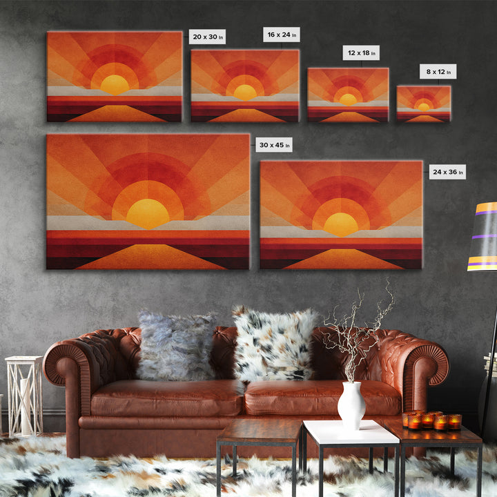 Orange Desert Sun Road Wall Art, Midcentury Modern Poster, Abstract Geometric Landscape, Burnt Orange Home Decor, Canvas Print