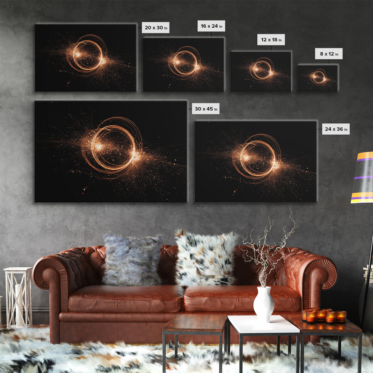 Orange Cosmic Energy Ring Wall Art, Modern Abstract Art Print, Space Abstract Art, Retro Wall Decor, Framed Canvas Print