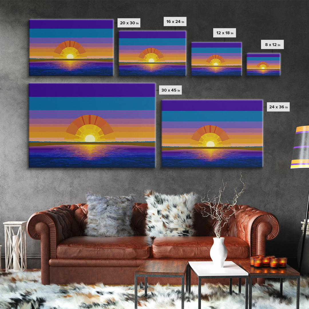 Geometric Ocean Sunset Wall Art, Midcentury Modern Art Print, Colorful Retro Wall Decor, Coastal Living Room Poster Gift