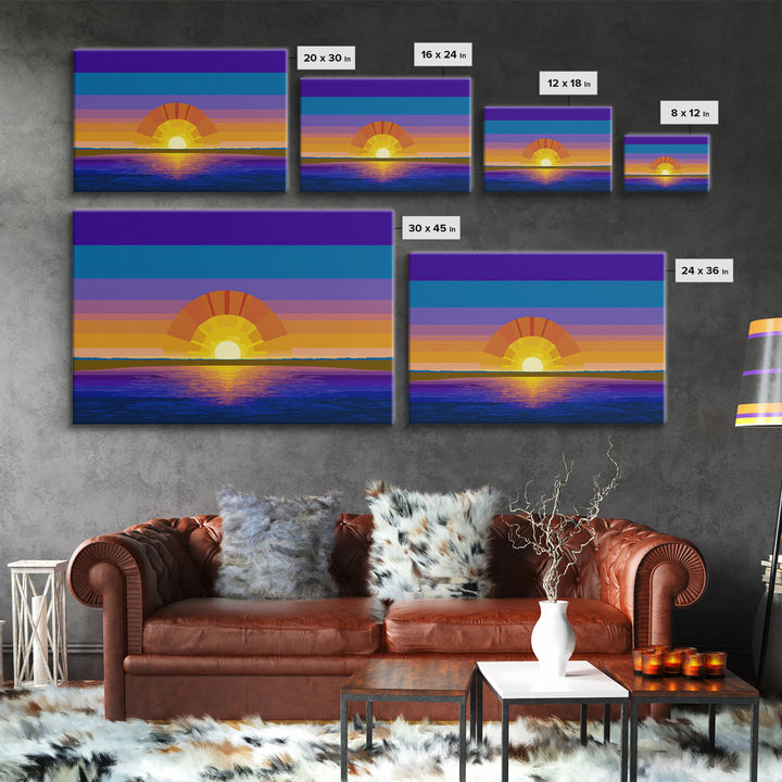 Geometric Ocean Sunset Wall Art, Midcentury Modern Art Print, Colorful Retro Wall Decor, Coastal Living Room Poster Gift