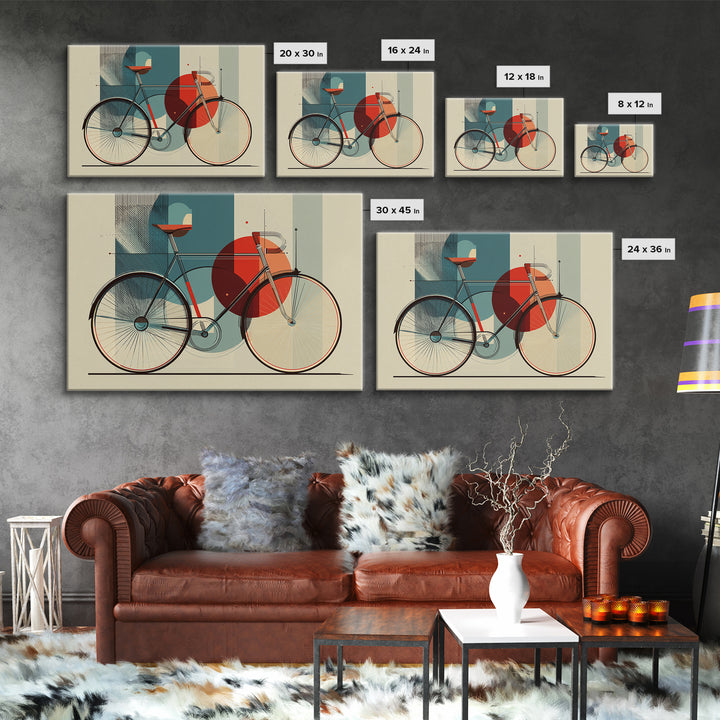 Abstract Bicycle Canvas Print, Midcentury Modern Wall Art, Geometric Bike Poster, Retro Home Decor For Cycling Lovers Gift