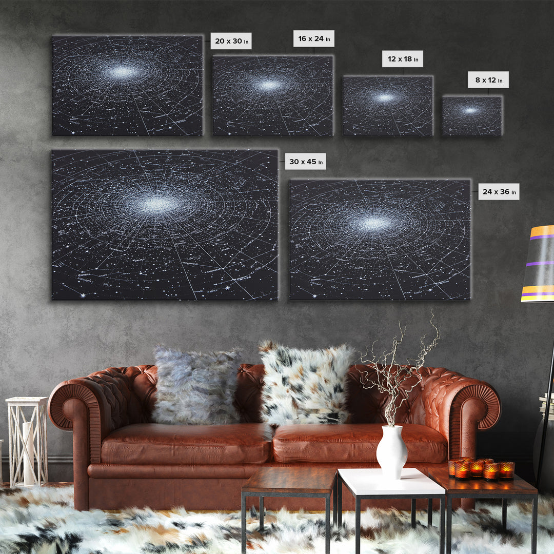 Radiant Galaxy Star Chart Wall Art, Deep Navy Constellation Map, Cosmic Astronomy Poster, Modern Space Decor Print For Bedroom