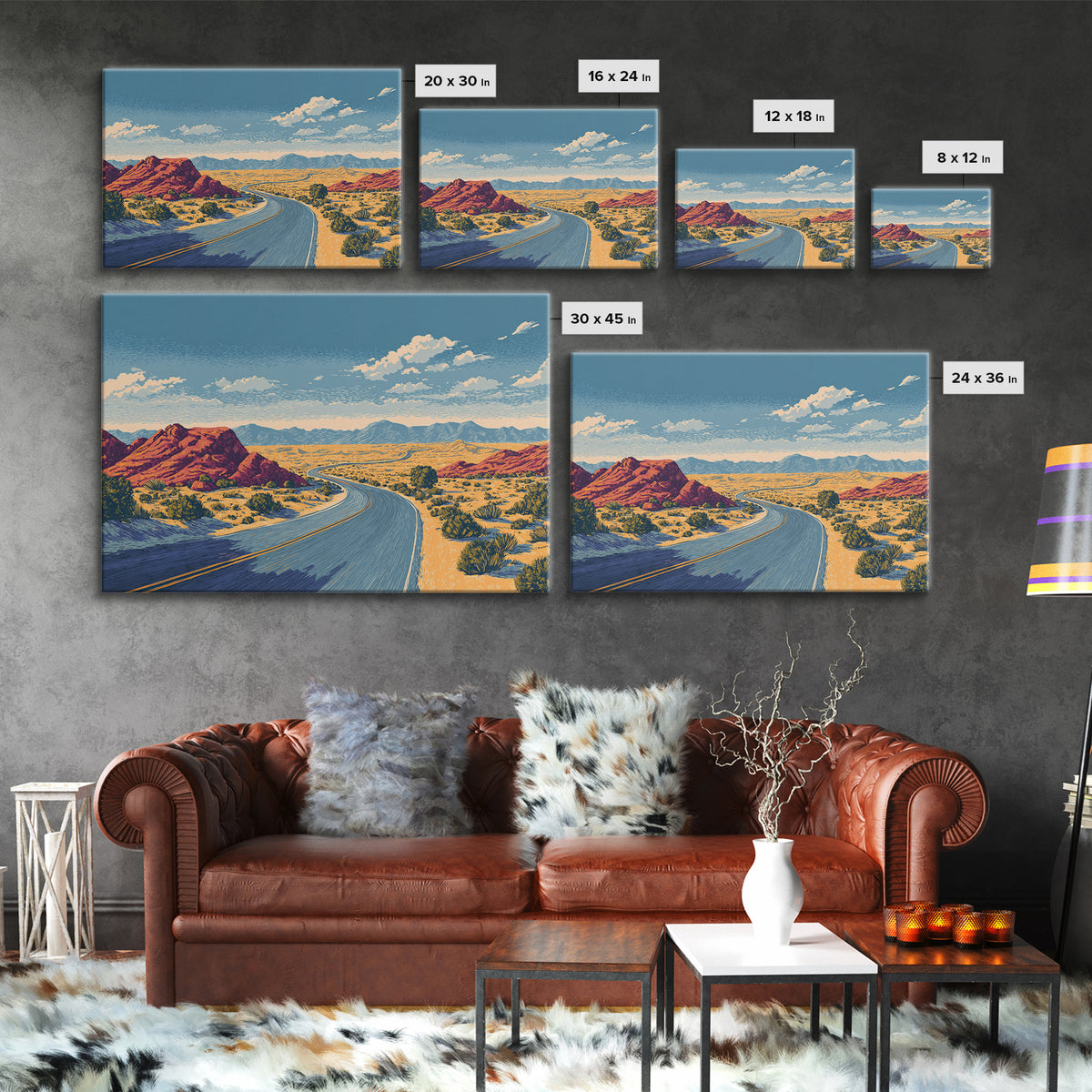Red Rock Desert Highway Canvas Print, Midcentury Modern Art, Retro Travel Poster, Southwestern Decor, Scenic Wall Decor Gift