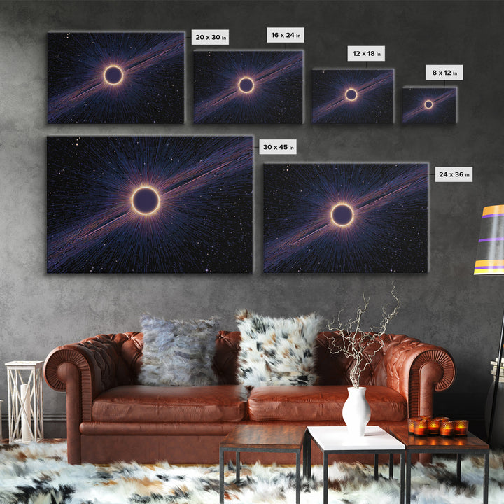 Radiant Solar Eclipse Wall Art, Cosmic Starburst Canvas Print, Space Abstract Poster, Modern Sci Fi Galaxy Decor, Blue Wall Art
