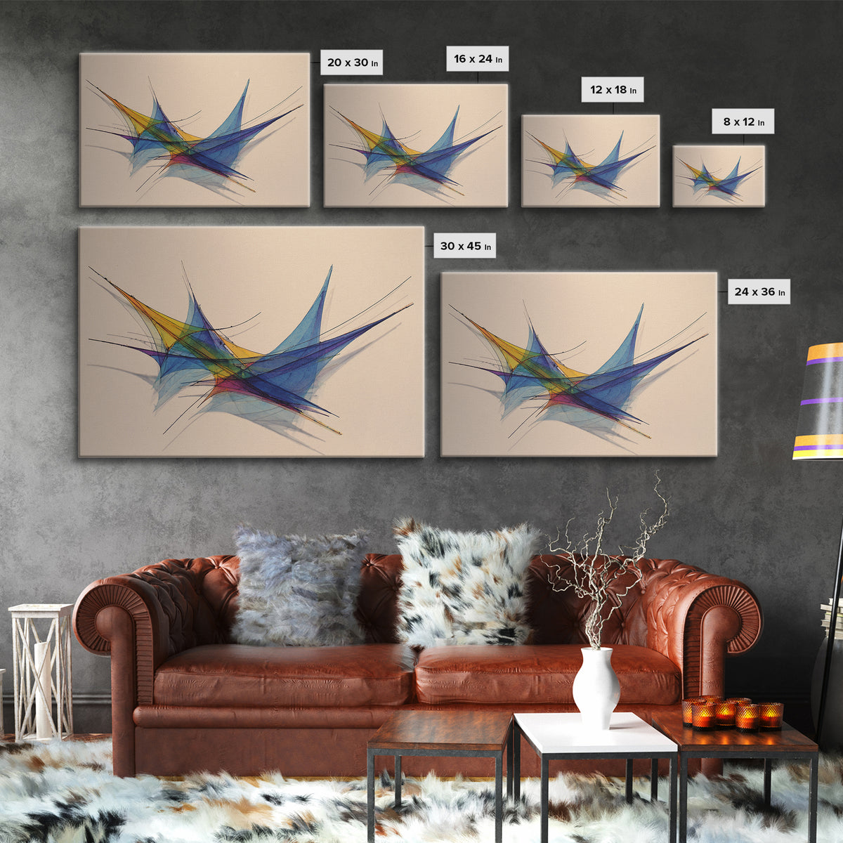 Colorful Geometric Stabile Wall Art, Modern Sculpture Inspired Print, Midcentury Abstract Lines, Bauhaus Bright Home Office Decor