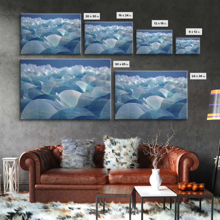 Blue Translucent Dome Landscape Abstract Canvas Print, Modern Wall Art, Cool Minimalist Ocean Ice Blue Bedroom Decor Poster