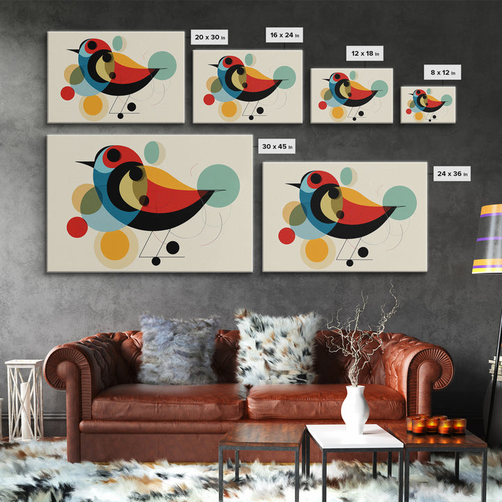 Abstract Midcentury Bird Wall Art, Colorful Circle Shapes Poster, Modern Geometric Art Print, Playful Retro Nursery Home Decor