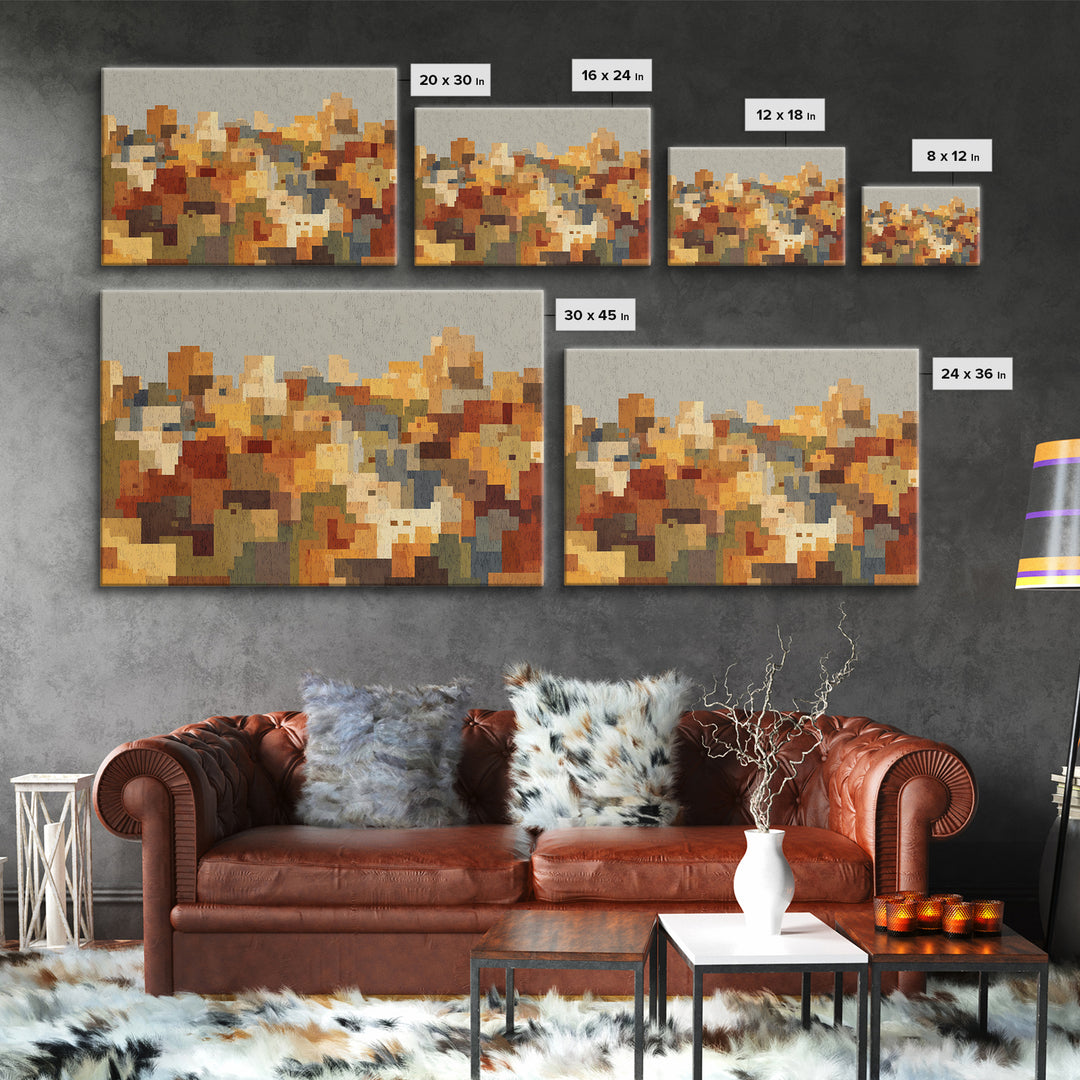 Warm Abstract City Blocks Wall Art, Mid Century Modern Decor, Geometric Urban Landscape Print, Colorful Home Office Poster
