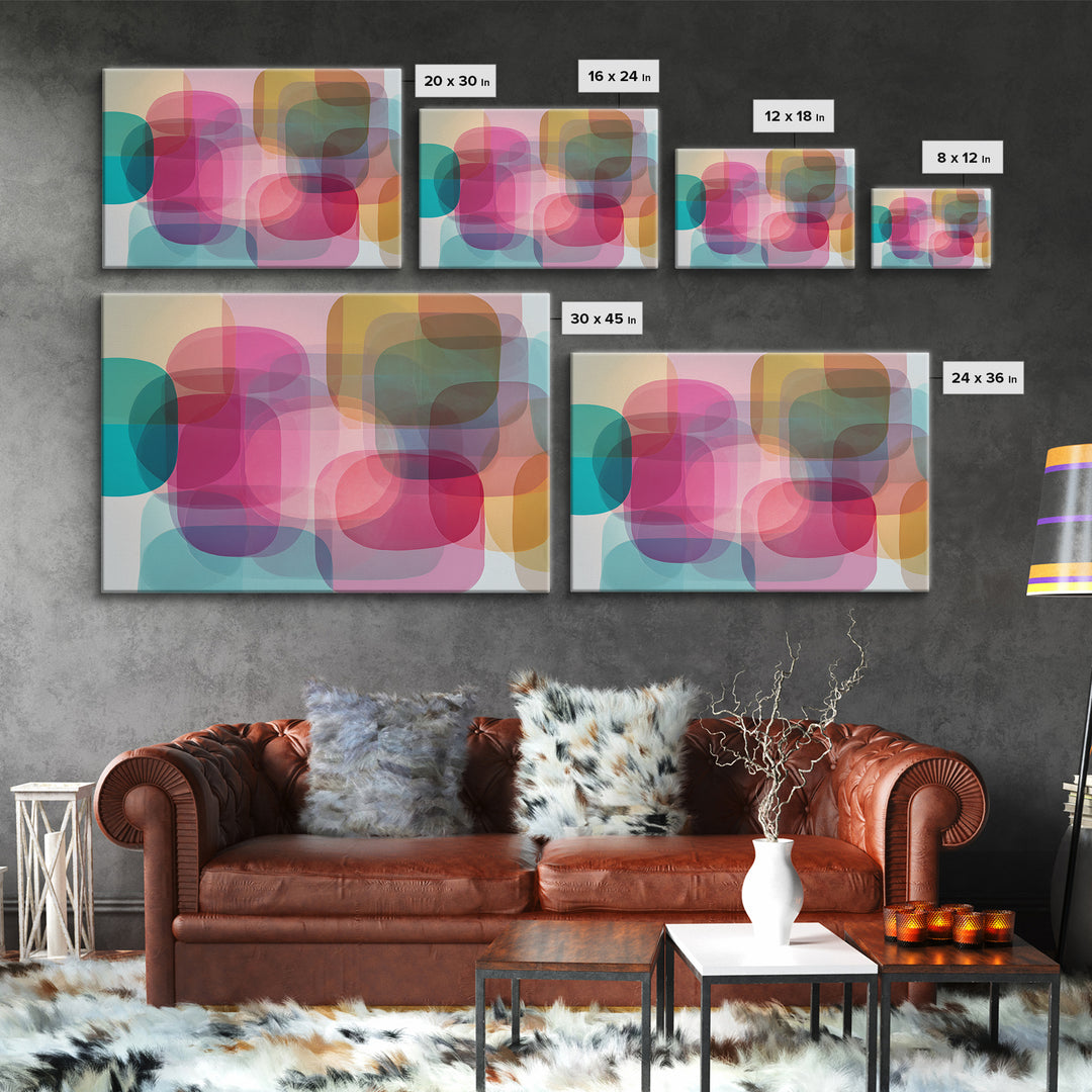 Colorful Translucent Rounded Rectangle Abstract Wall Art, Modern Geometric Art Print, Pink Teal Bauhaus Home Decor Poster