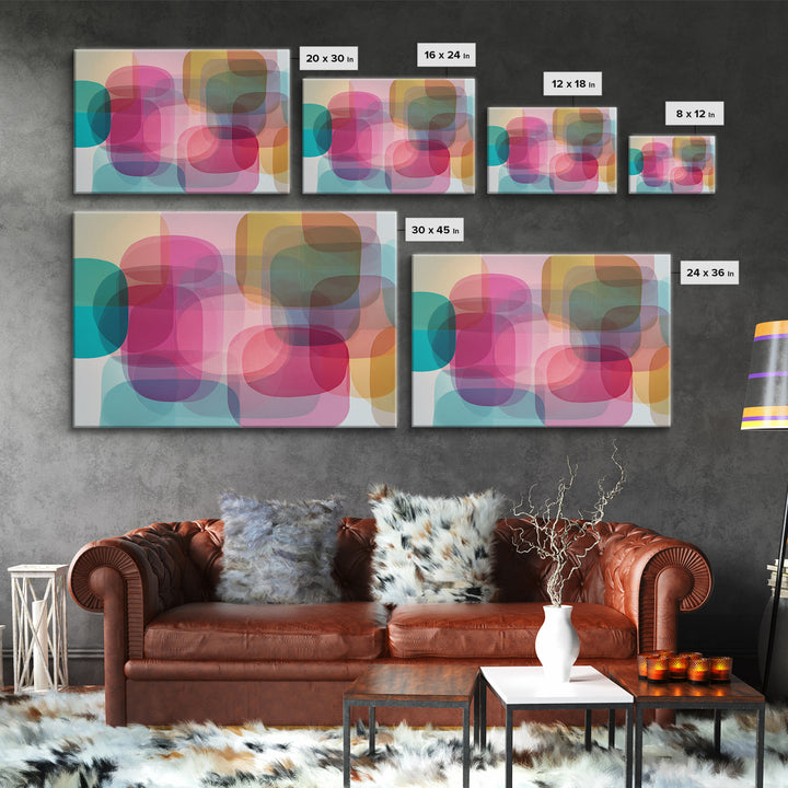 Colorful Translucent Rounded Rectangle Abstract Wall Art, Modern Geometric Art Print, Pink Teal Bauhaus Home Decor Poster